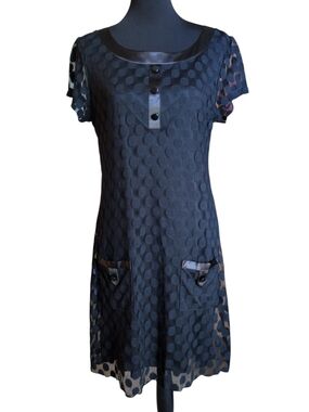 Enfocus Studio Black Dot-Textured Short Sleeve Mini Dress
